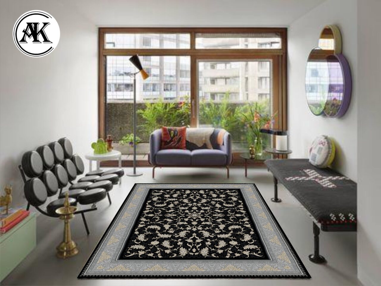 دکوراسیون فرش 700 شانه نگار سرمه_ای پالت طلاکوب