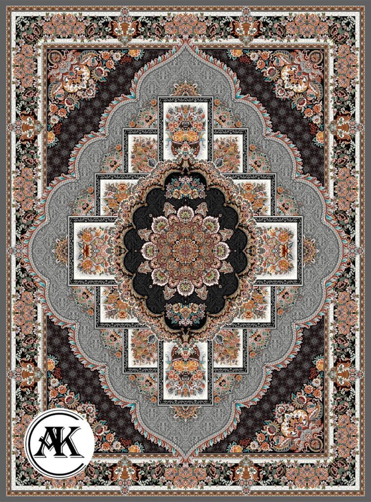 عکس ژورنالی فرش 700 شانه ناردون دلفینی پالت طلاکوب