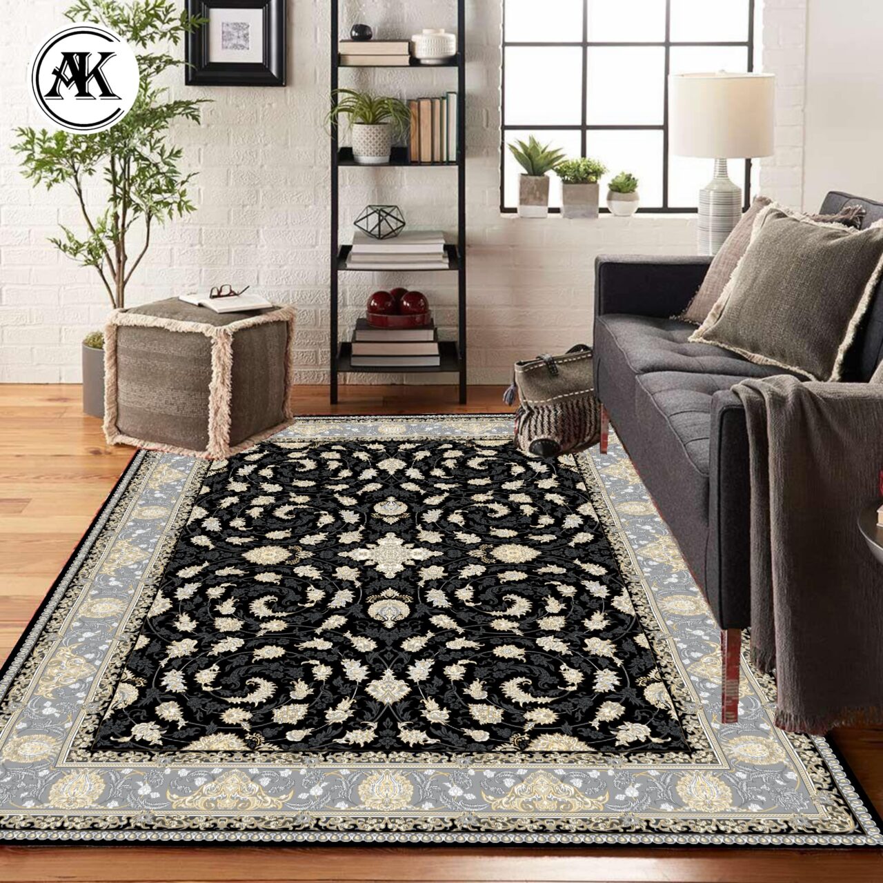 دکوراسیون فرش 700 شانه افشان درباری سرمه ای پالت طلاکوب