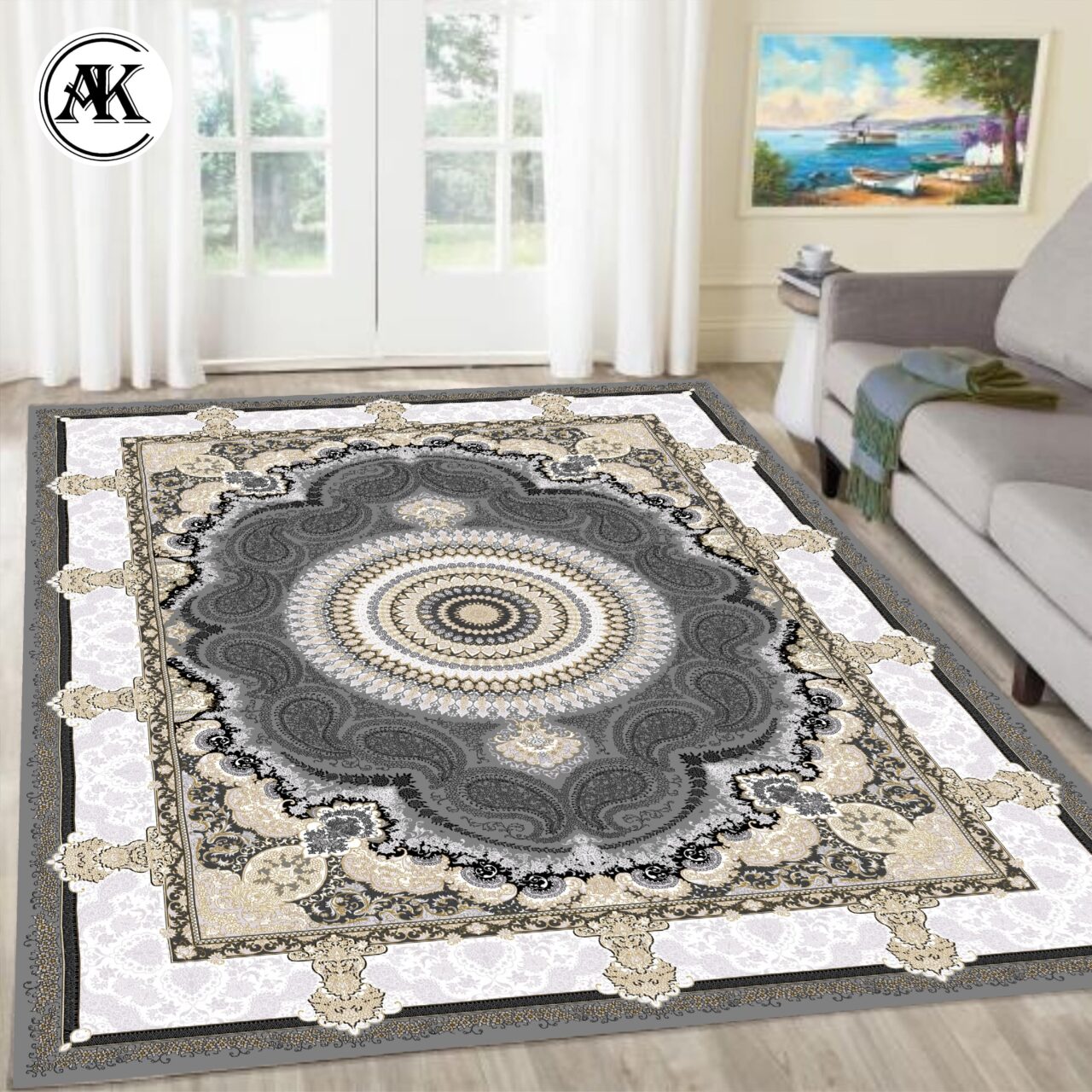 دکوراسیون فرش 700 شانه ترمه دلفینی پالت طلاکوب