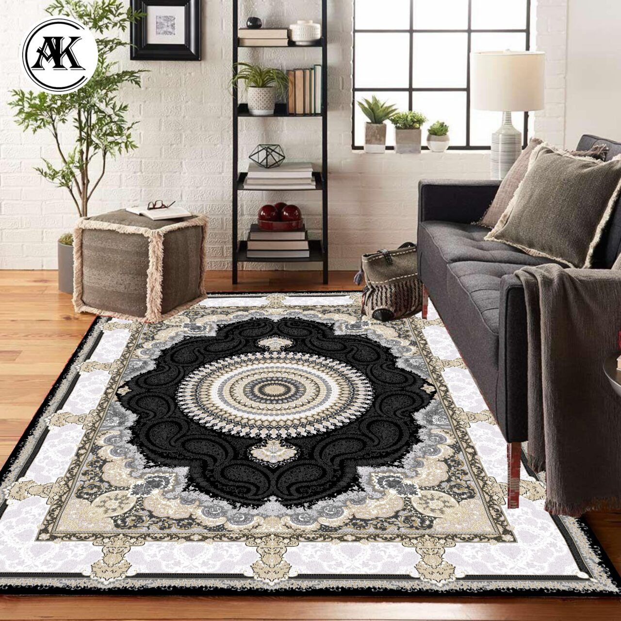 دکوراسیون فرش 700 شانه ترمه سرمه‌ای پالت طلاکوب