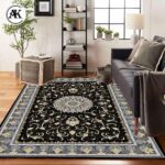 شبیه‌سازی فرش 700 شانه طناز سرمه ای پالت طلاکوب