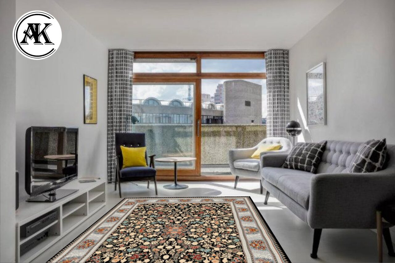 دکوراسیون فرش 700 شانه شاهان سرمه ای پالت طلاکوب