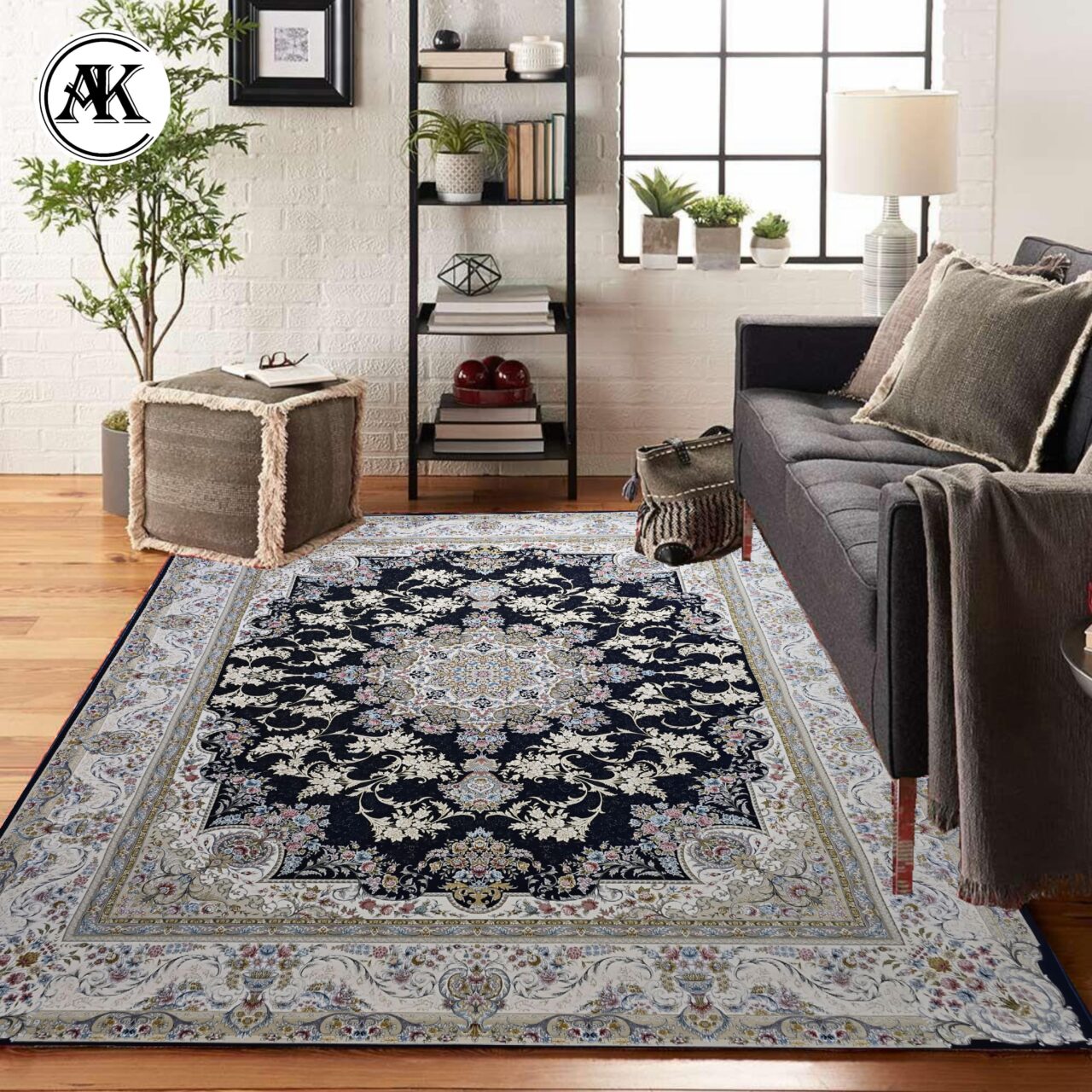 شبیه‌سازی فرش 1500 شانه بهار سرمه‌ای