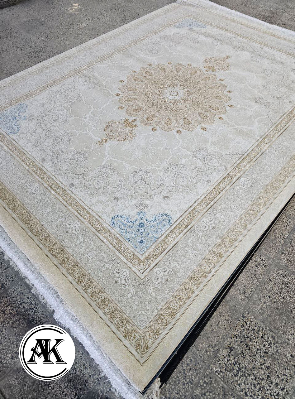 فرش 1200 شانه پرنیان کرم گل برجسته (3)