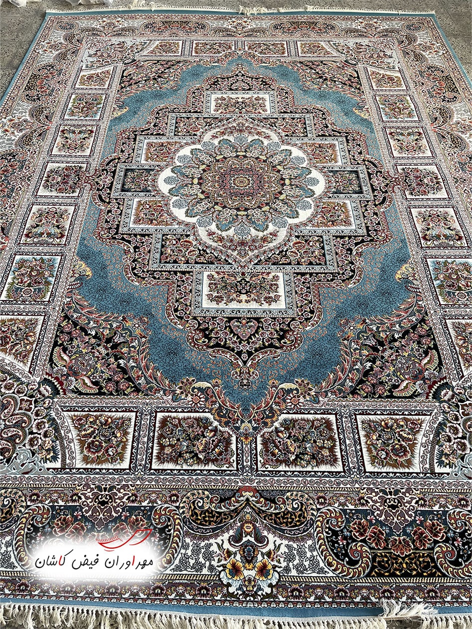فرش 700 شانه حوض نقره آبی با نخ اکریلیک (3)